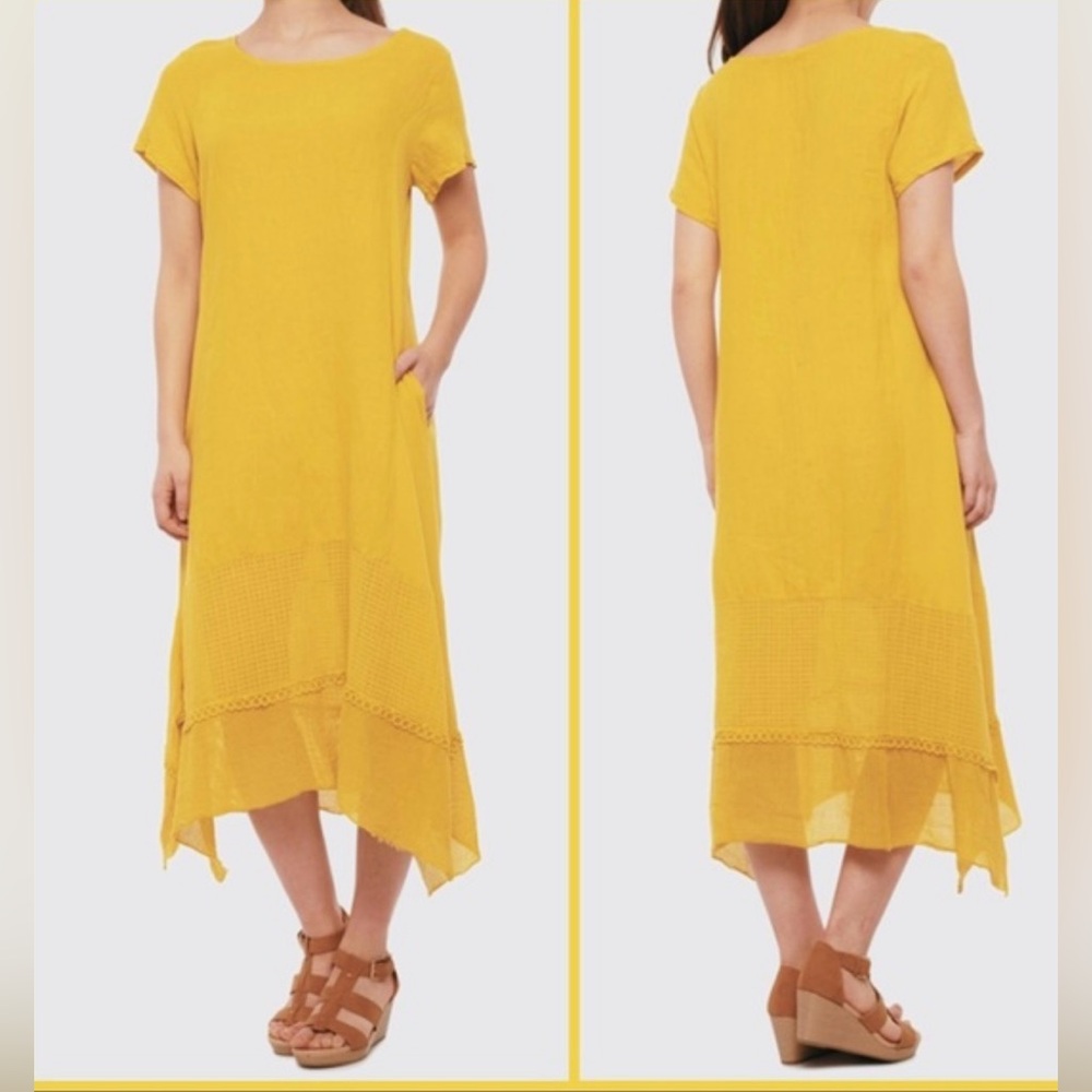 7 Agosto (Italy) linen midi Yellow dress size medium